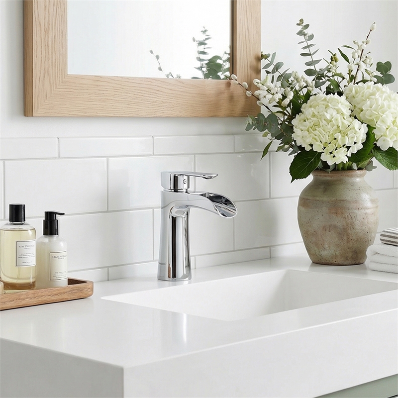 Tatcha Polished Chrome Single Hole Single-Handle Brass Waterfall Bathroom Faucet