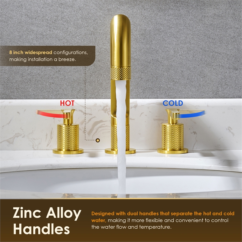 Wishful 8. in Widespread 2-Handle Brass Bathroom Faucet in Brushed Gold