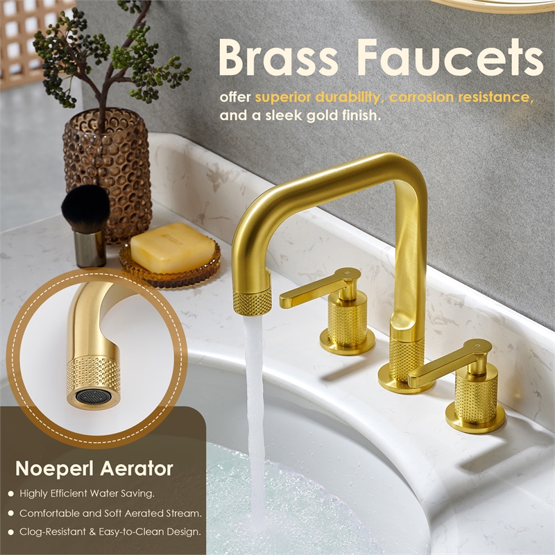 Wishful 8. in Widespread 2-Handle Brass Bathroom Faucet in Brushed Gold