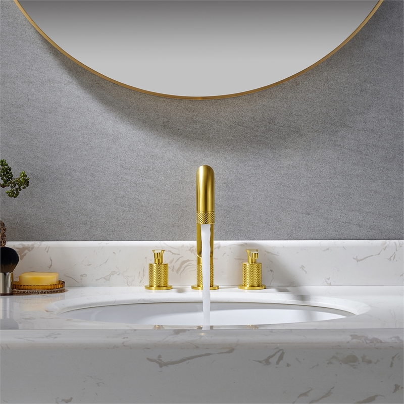 Wishful 8. in Widespread 2-Handle Brass Bathroom Faucet in Brushed Gold
