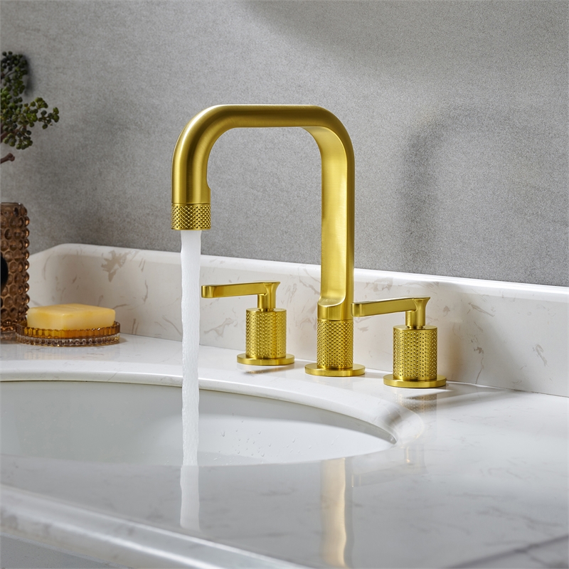Wishful 8. in Widespread 2-Handle Brass Bathroom Faucet in Brushed Gold