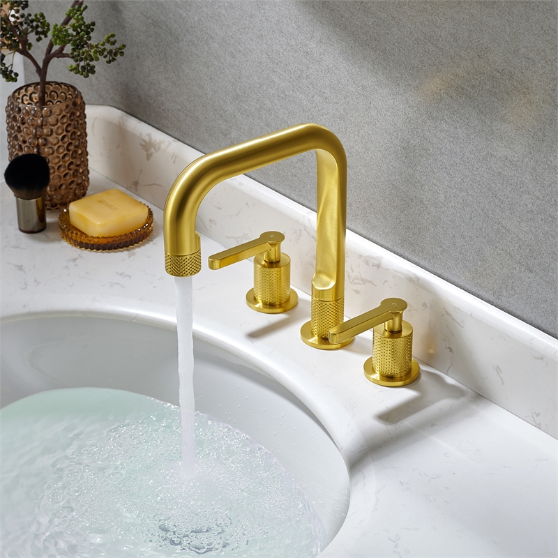 Wishful 8. in Widespread 2-Handle Brass Bathroom Faucet in Brushed Gold