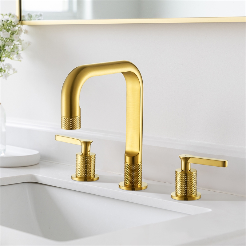 Wishful 8. in Widespread 2-Handle Brass Bathroom Faucet in Brushed Gold