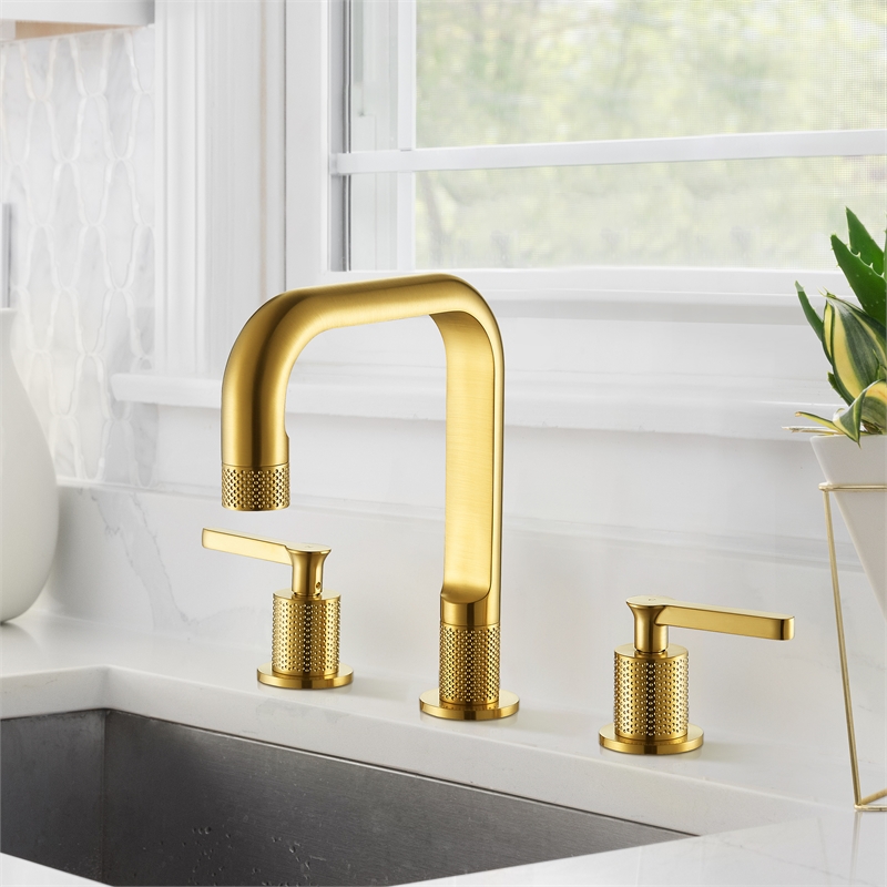 Wishful 8. in Widespread 2-Handle Brass Bathroom Faucet in Brushed Gold