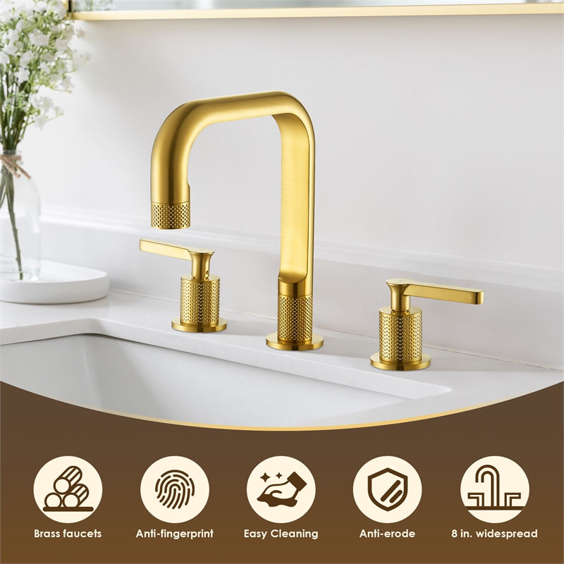 Wishful 8. in Widespread 2-Handle Brass Bathroom Faucet in Brushed Gold