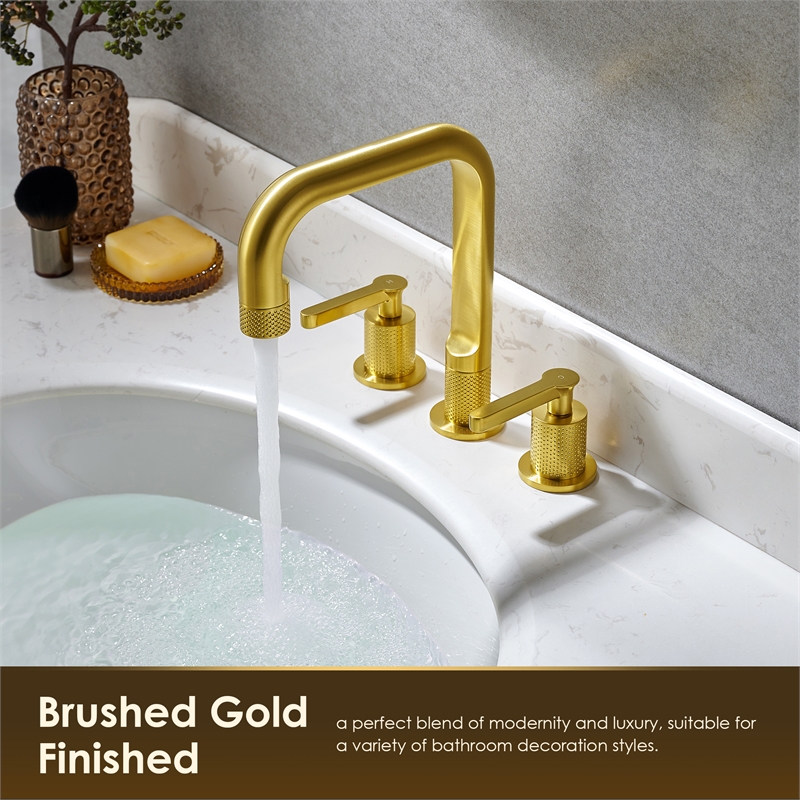 Wishful 8. in Widespread 2-Handle Brass Bathroom Faucet in Brushed Gold