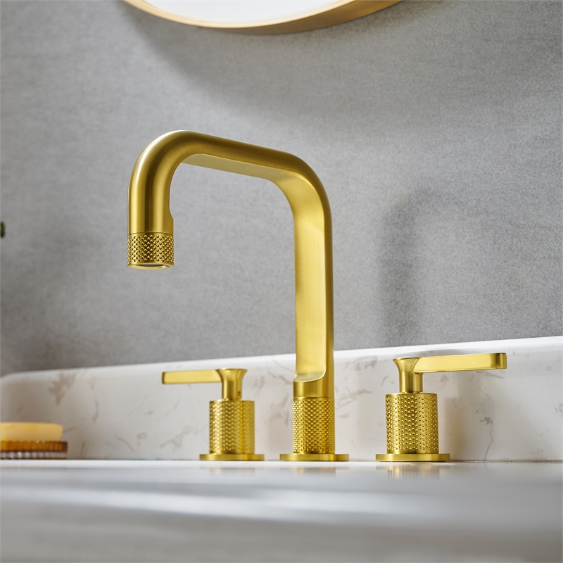 Wishful 8. in Widespread 2-Handle Brass Bathroom Faucet in Brushed Gold