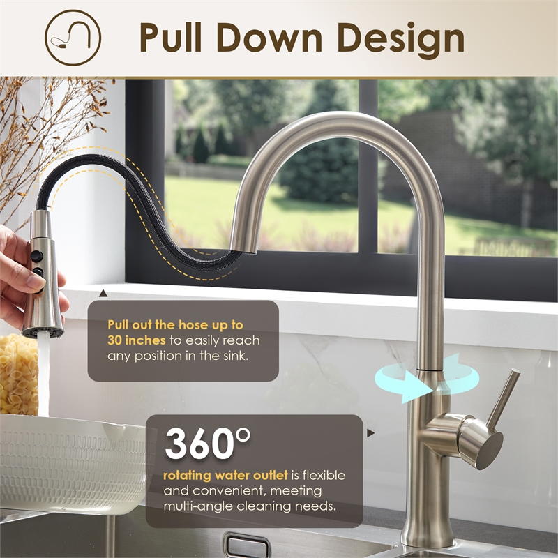 Oribe Single-Handle Kitchen Faucet with Pull Down Sprayer in Brushed Nickel