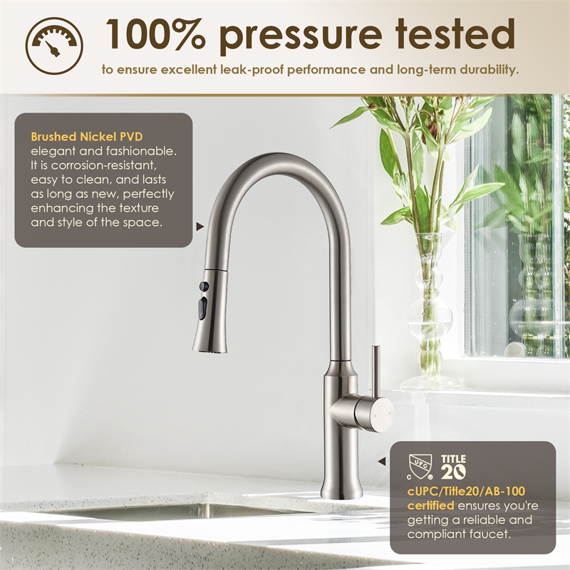 Oribe Single-Handle Kitchen Faucet with Pull Down Sprayer in Brushed Nickel