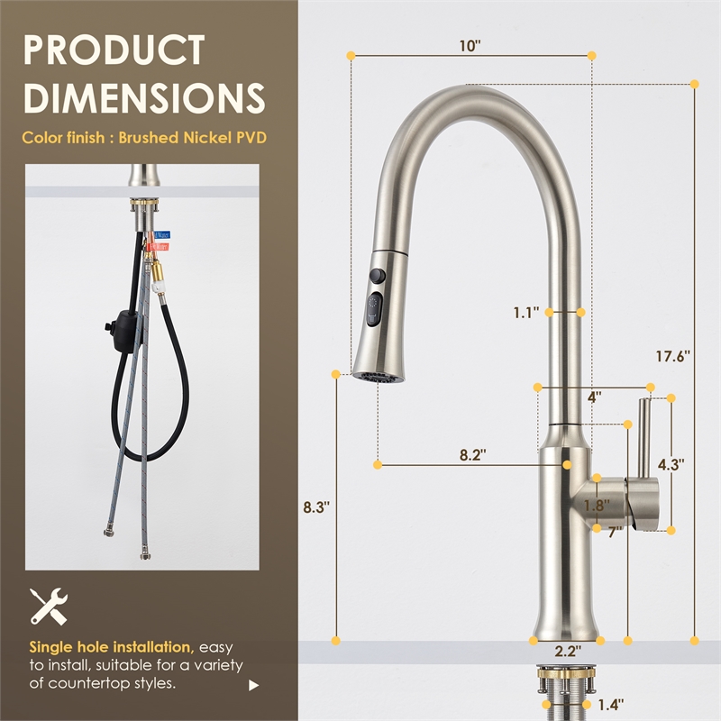 Oribe Single-Handle Kitchen Faucet with Pull Down Sprayer in Brushed Nickel