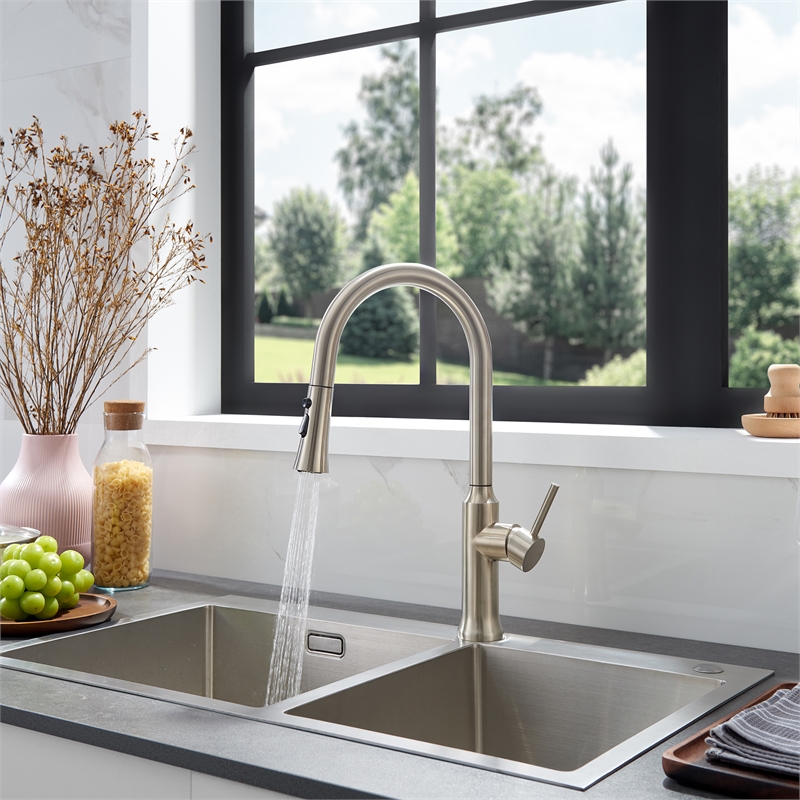 Oribe Single-Handle Kitchen Faucet with Pull Down Sprayer in Brushed Nickel