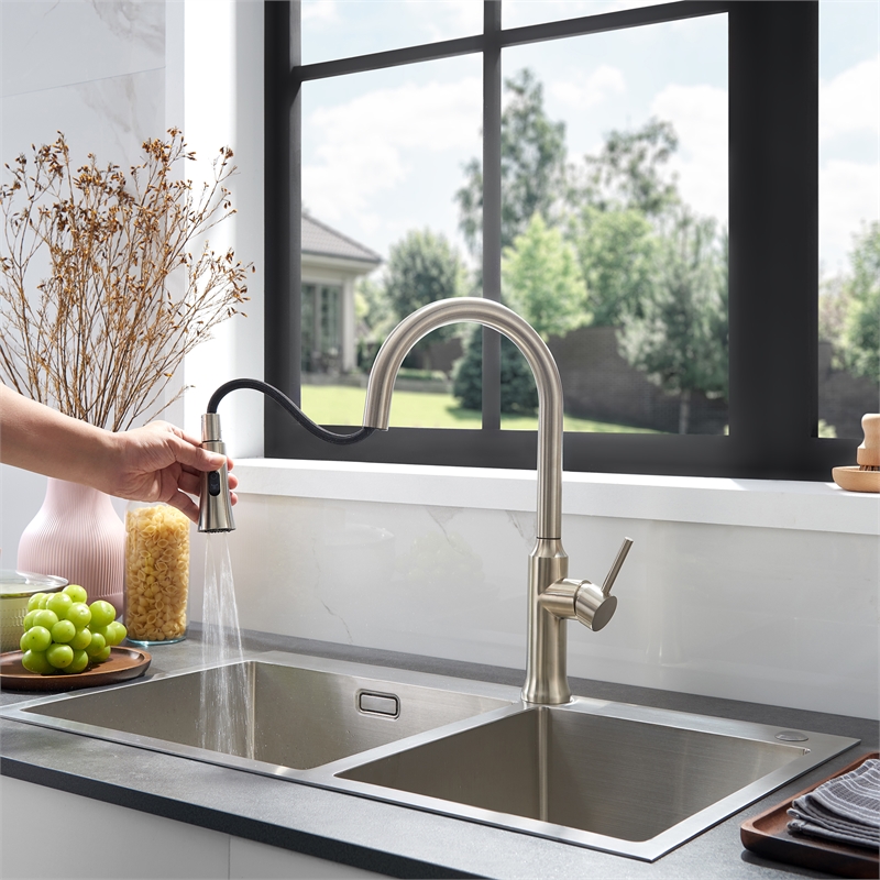 Oribe Single-Handle Kitchen Faucet with Pull Down Sprayer in Brushed Nickel