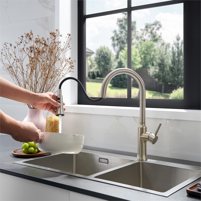 Oribe Single-Handle Kitchen Faucet with Pull Down Sprayer in Brushed Nickel