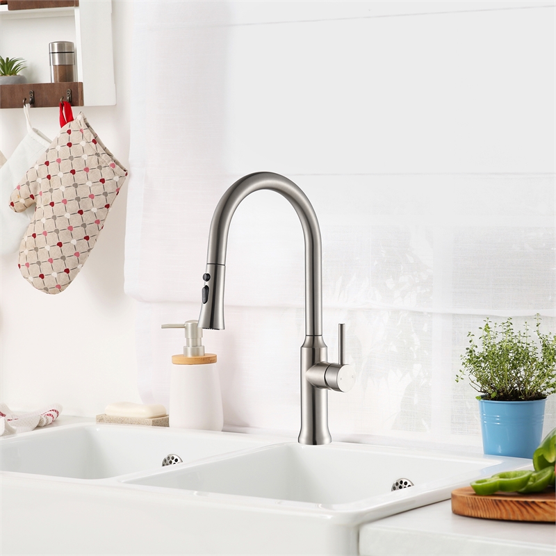Oribe Single-Handle Kitchen Faucet with Pull Down Sprayer in Brushed Nickel
