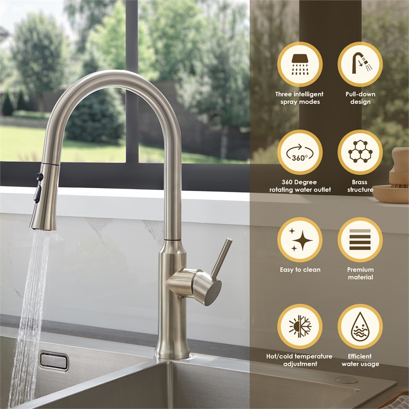 Oribe Single-Handle Kitchen Faucet with Pull Down Sprayer in Brushed Nickel