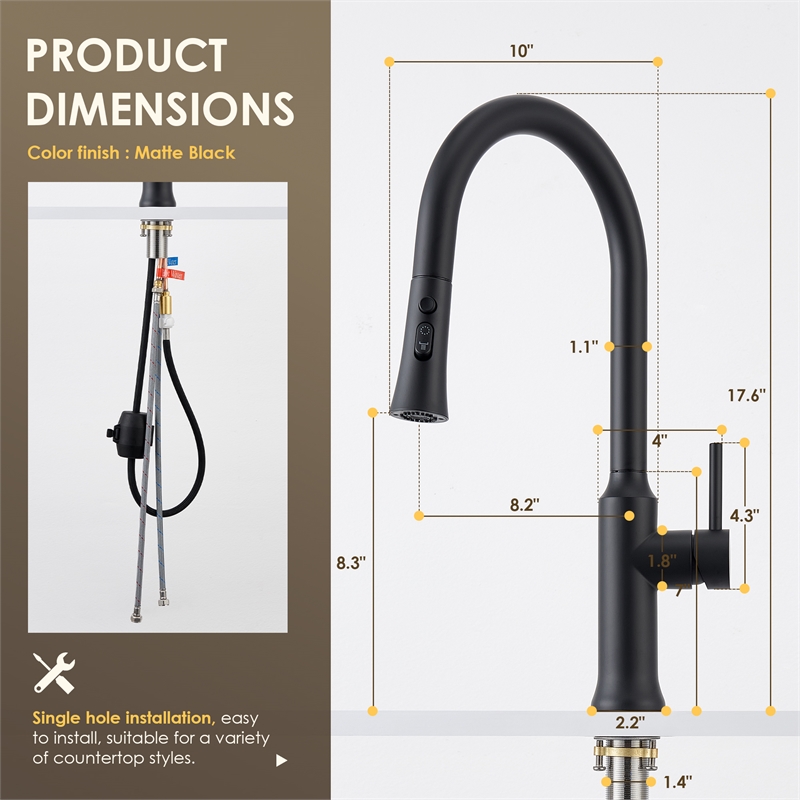 Oribe Single-Handle Kitchen Faucet with Pull Down Sprayer in Matte Black