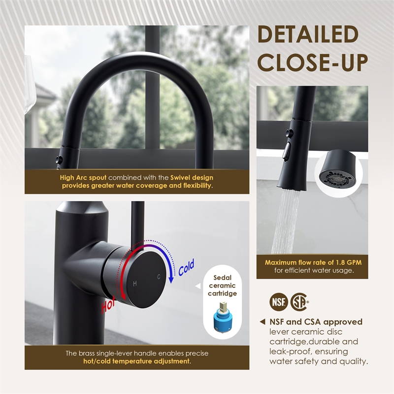 Oribe Single-Handle Kitchen Faucet with Pull Down Sprayer in Matte Black