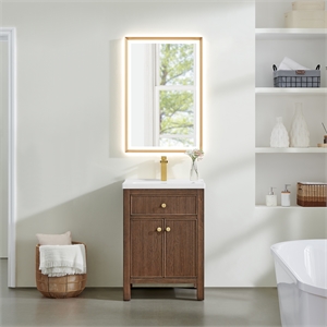 Cerrito 24&quot Wood Vanity in Brown Oak Ceramic Integrated Sink with Mirror
