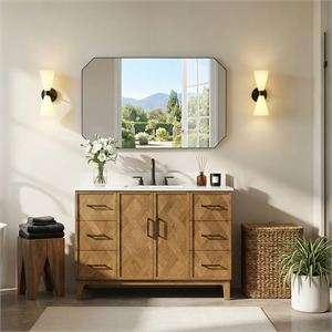 Clara 48&quot  Wood Vanity in Weathered Brown with Calacatta Quartz Top No Mirror