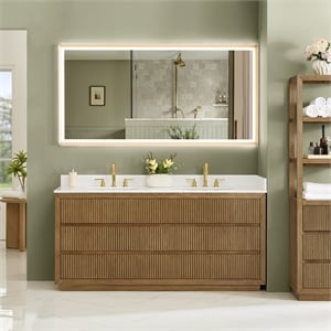 Navan 72&quot  Wood Vanity in Weathered Brown with Engineered Stone Top No Mirror