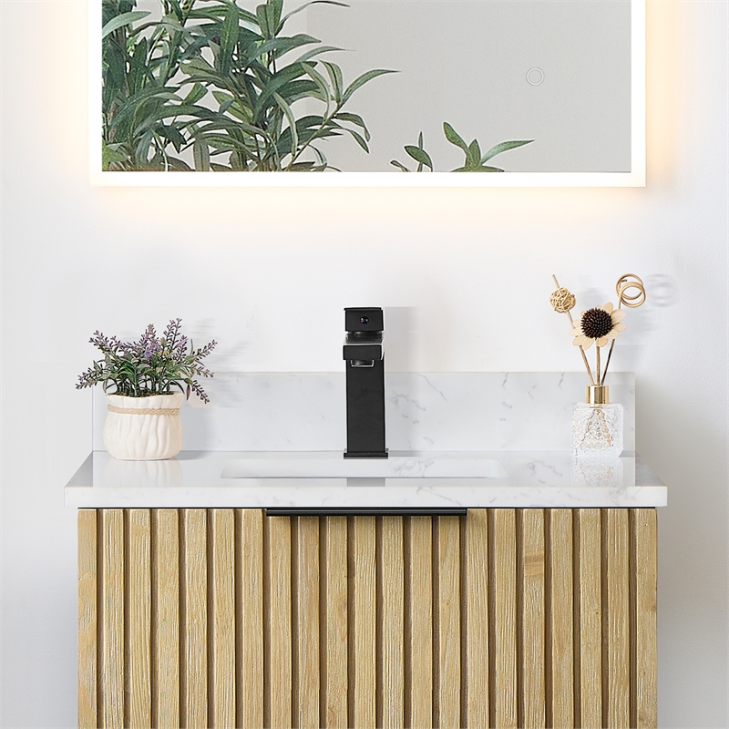 Fondis 24 in.W Engineered Stone Vanity Backsplash in Aosta White