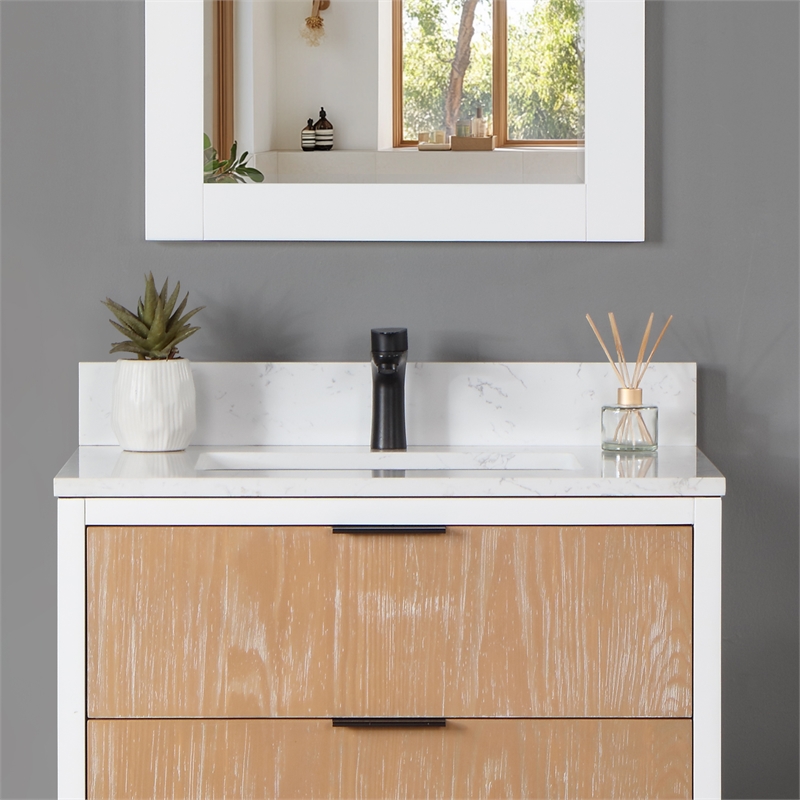 Fondis 30 in.W Engineered Stone Vanity Backsplash in Aosta White