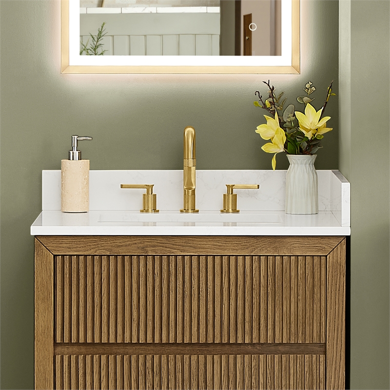 Fondis 30 in.W Engineered Stone Vanity Backsplash in Grain White