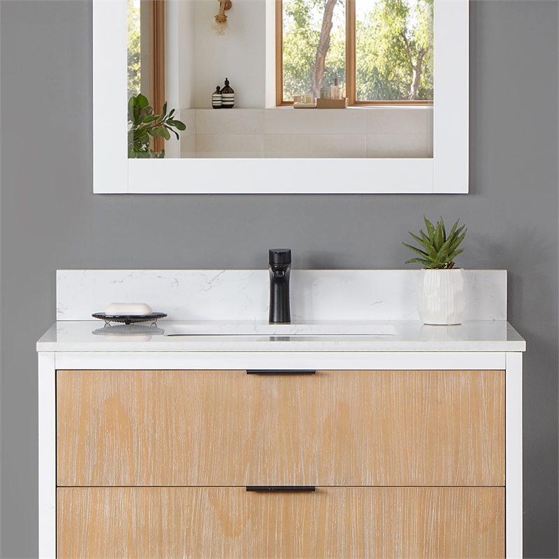Fondis 36 in.W Engineered Stone Vanity Backsplash in Aosta White