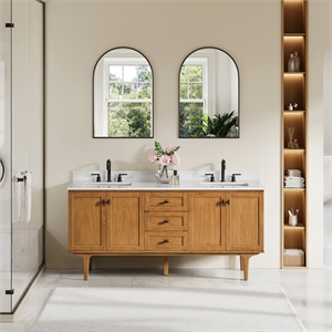 Orasia 72&quot Wood Vanity Mango Brown Calacatta Mist White Quartz Top no Mirror