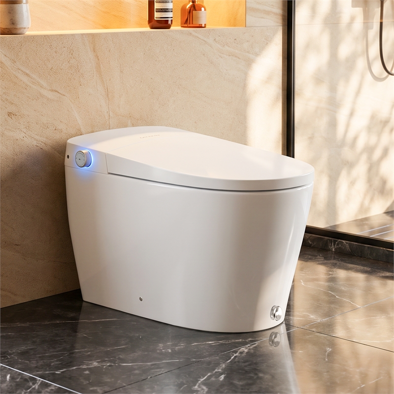 Natalie White Ceramic Smart Toilet with Tank Flush Bidet Wash Auto Open Lid