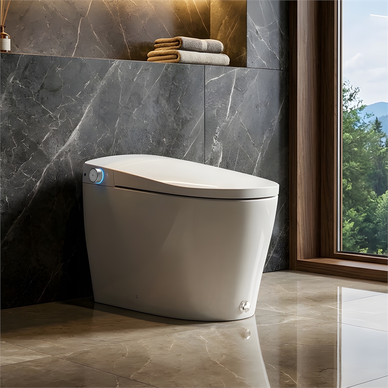 Natalie White Ceramic Smart Toilet with Tank Flush Bidet Wash Auto Open Lid