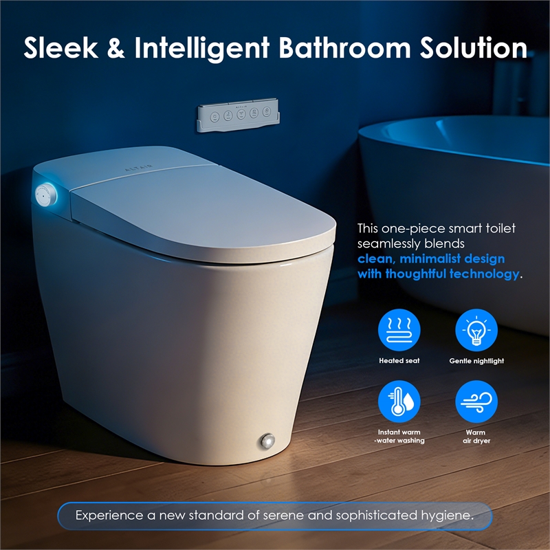Natalie White Ceramic Smart Toilet with Tank Flush Bidet Wash Auto Open Lid