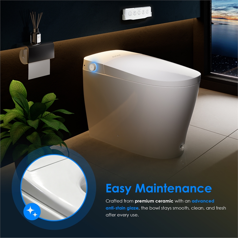 Natalie White Ceramic Smart Toilet with Tank Flush Bidet Wash Auto Open Lid