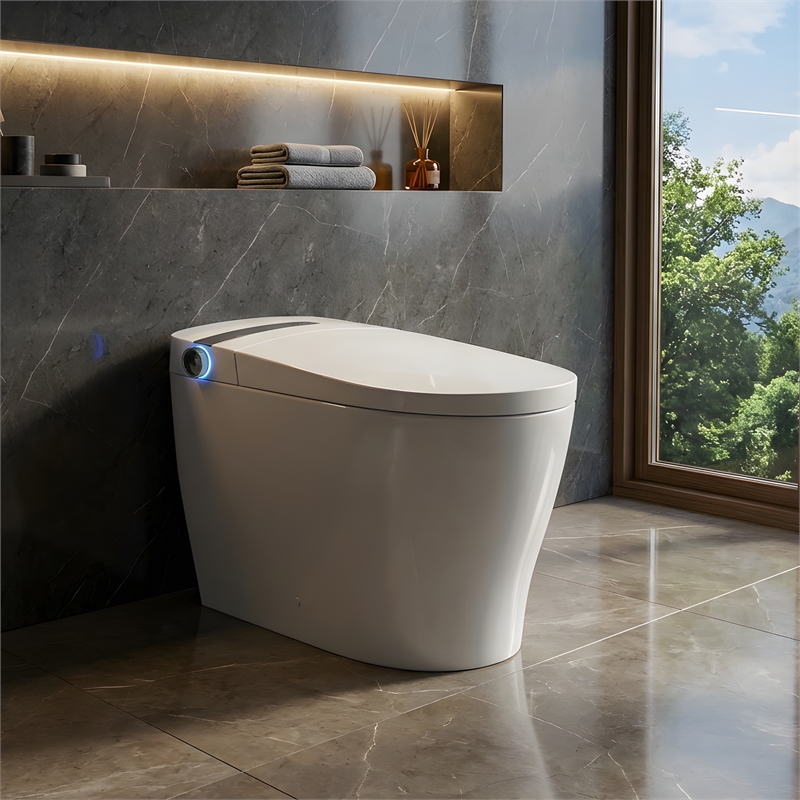 Marcel White Ceramic Smart Toilet with Tankless Flush Bidet Wash Auto Flush