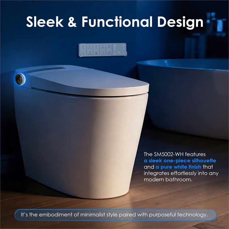 Marcel White Ceramic Smart Toilet with Tankless Flush Bidet Wash Auto Flush