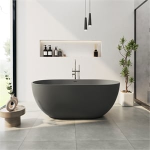 Ryder 59&quotx30&quot Matte Gray Stone Solid Surface Tub with Drain & Overflow