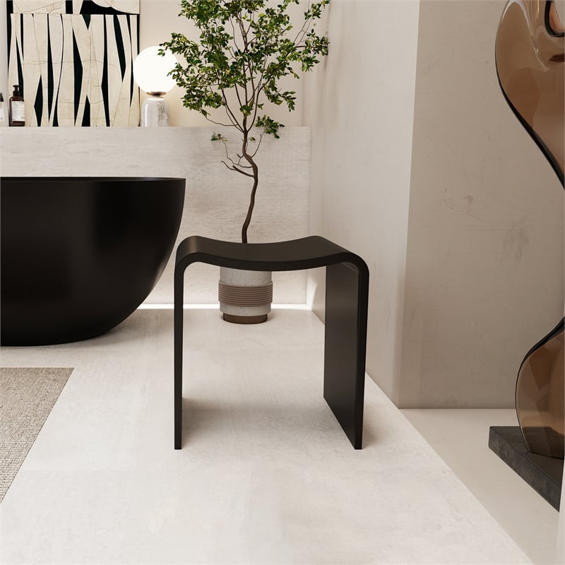 Bevis 15.7 in. x 11.8 in. Resin Solid Surface Shower Stool in Matte Black