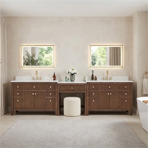 Cerrito 126&quot Bath Vanity Combo with Makeup Cabinet in Brown Brushed Oak