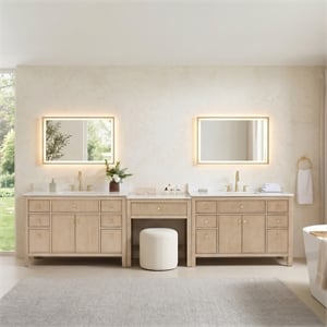 Cerrito 126&quot Bath Vanity Combo with Makeup Cabinet in Natural Oak
