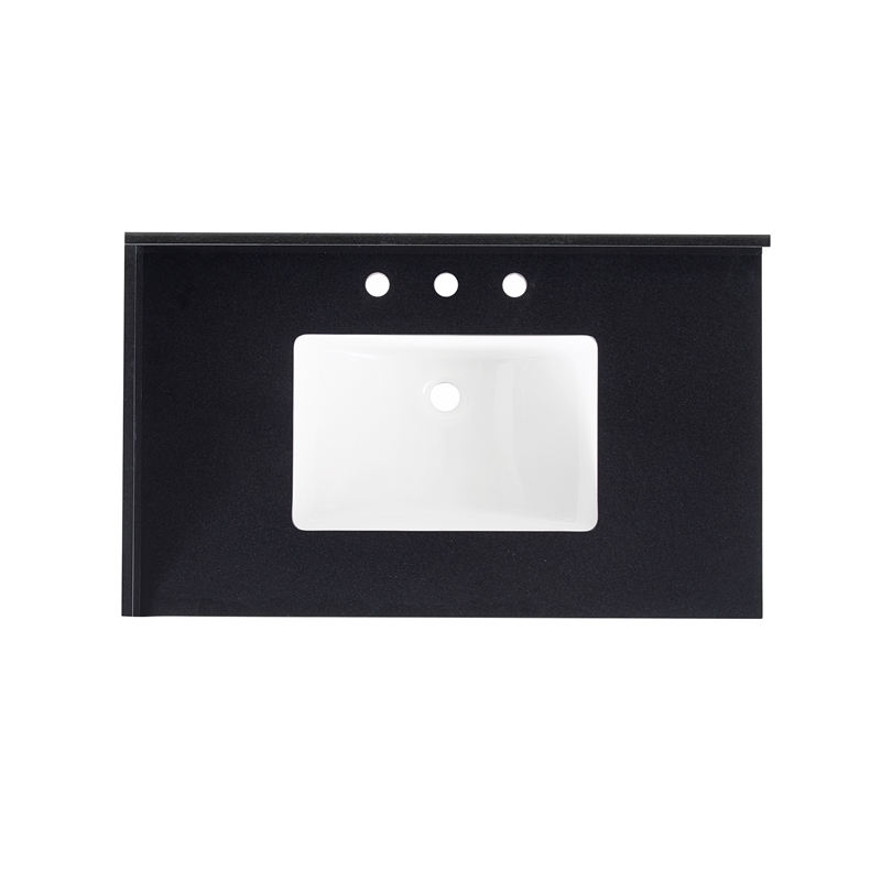 Bravon 37. in Marble Vanity Top in Black Galaxy with White Sink
