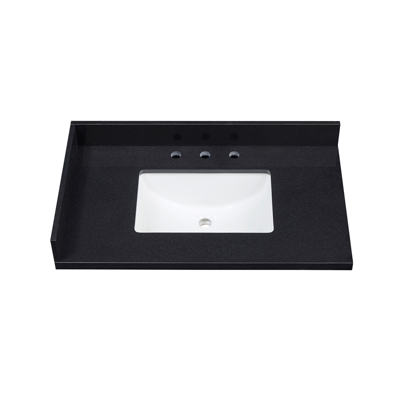 Bravon 37. in Marble Vanity Top in Black Galaxy with White Sink