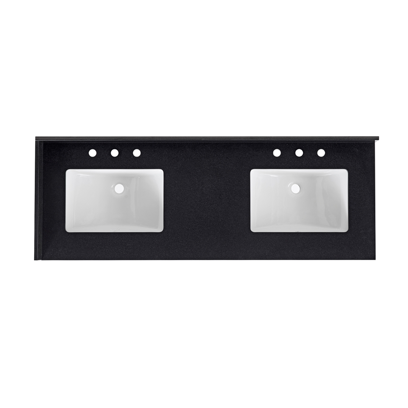 Bravon 61. in Granite Vanity Top in Black Galaxy with White Double Sink