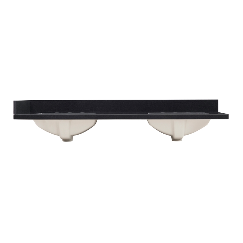 Bravon 61. in Granite Vanity Top in Black Galaxy with White Double Sink