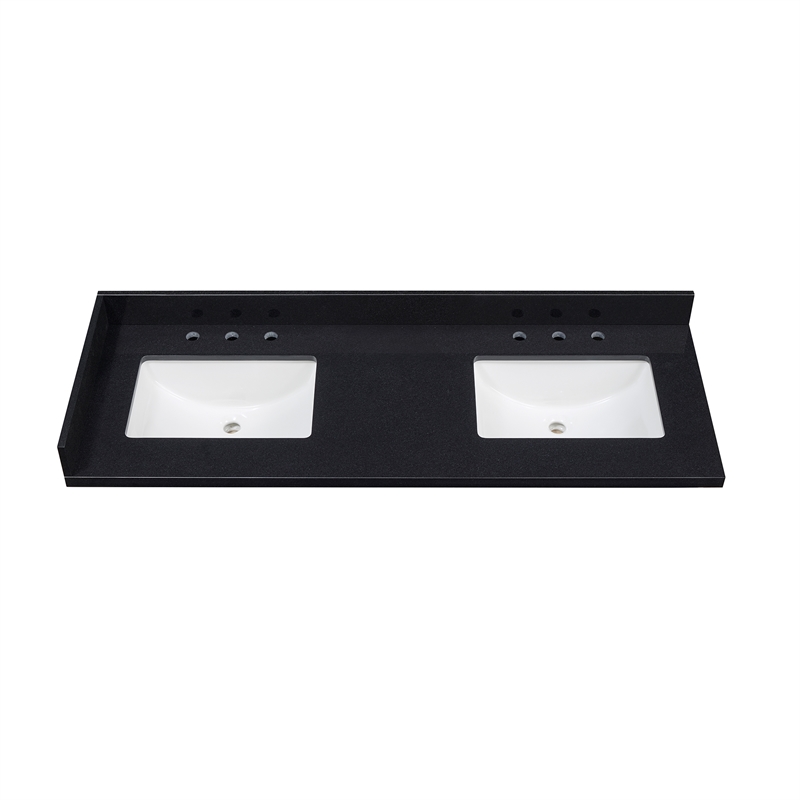 Bravon 61. in Granite Vanity Top in Black Galaxy with White Double Sink
