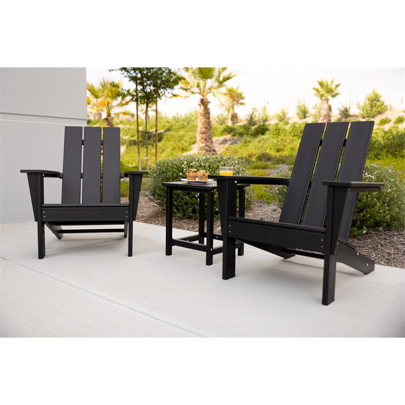 Arcadia Black HDPE Outdoor Adirondack Chair and Table Set (3-Piece)