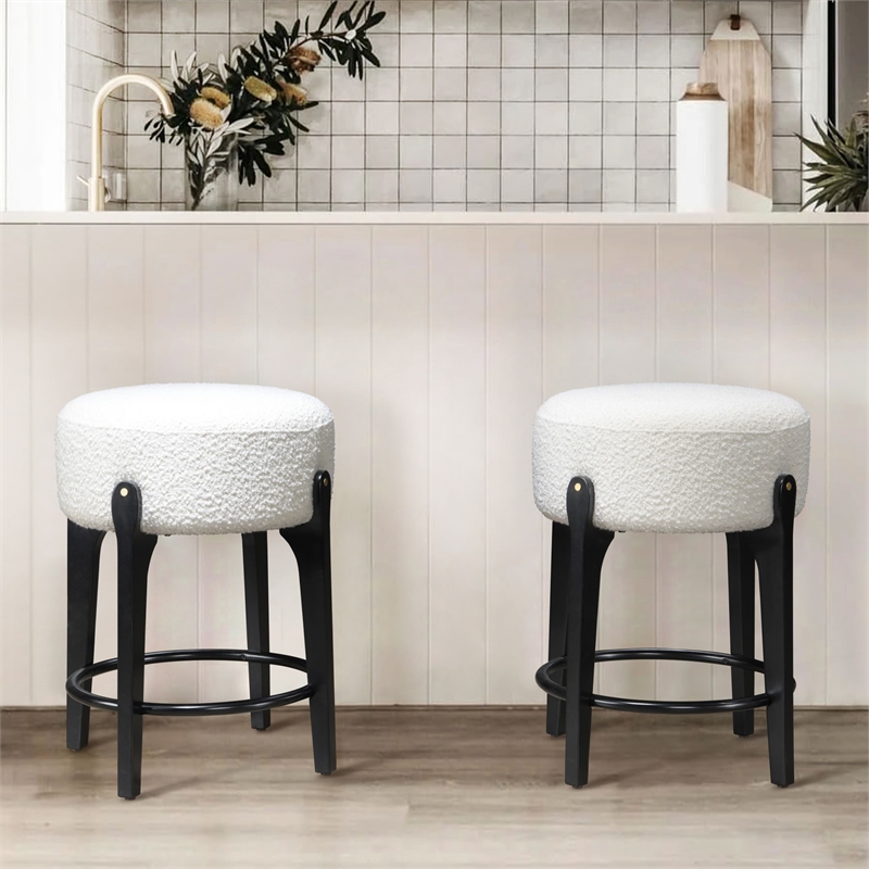 LuXeo Ellie 24 in. Black Leg - White Seat (Set of 2)
