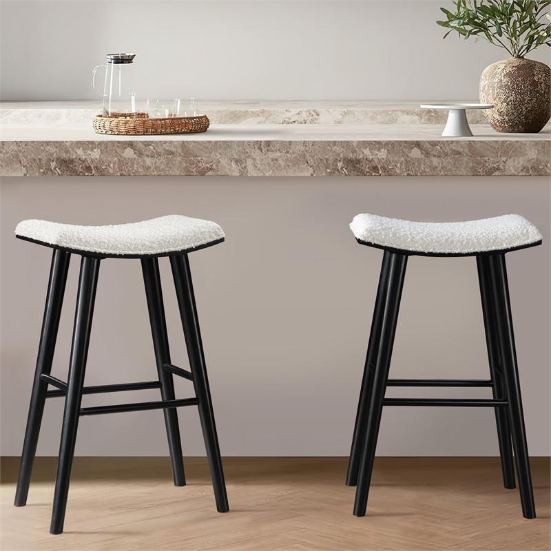 LuXeo Luna 29 in. Black Legs - White Seat (Set of 2)