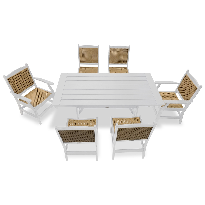 LuXeo Tuscany White Woven  Rattan Dining Set-7 Piece