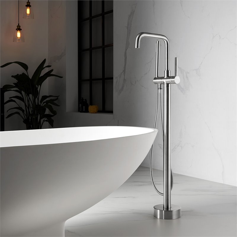 Vinnova Delara Freestanding Chrome Tub Faucet with Hand Shower in Nickel