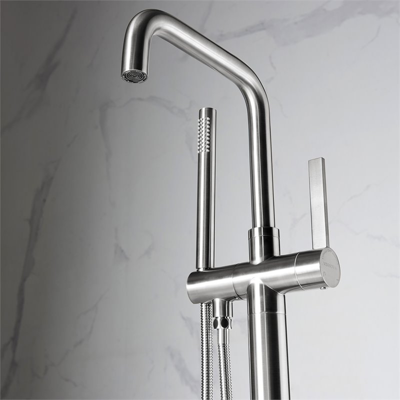 Vinnova Delara Freestanding Chrome Tub Faucet with Hand Shower in Nickel